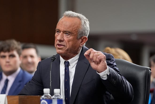 Robert F. Kennedy Jr. testifies on Jan. 29, 2025, at his Senate hearing on his nomination to be the secretary of the Department of Health and Human Services.